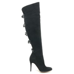 Valentino Bowtie Back Suede Leather OTK Over the Knee Boots Women EU 36.5 Black